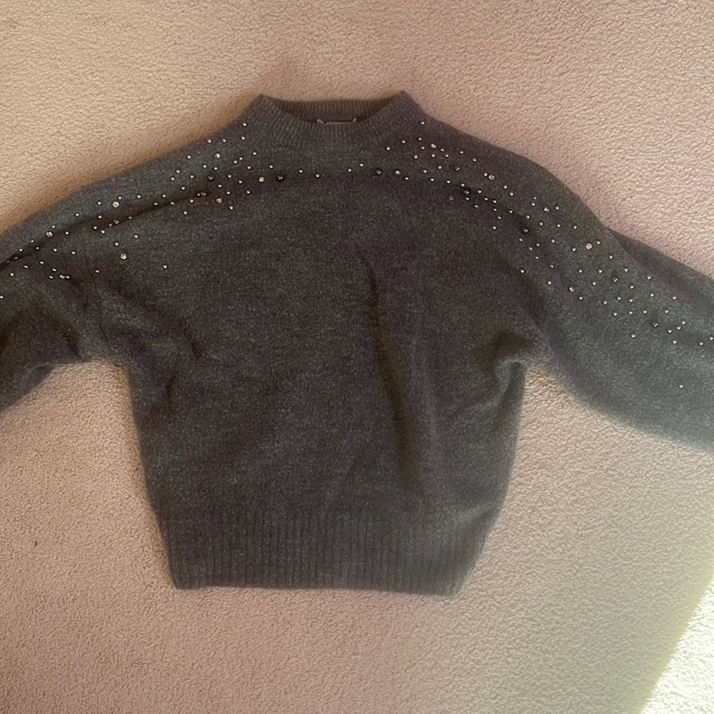 Grey Sweater with Pearls & Diamonds